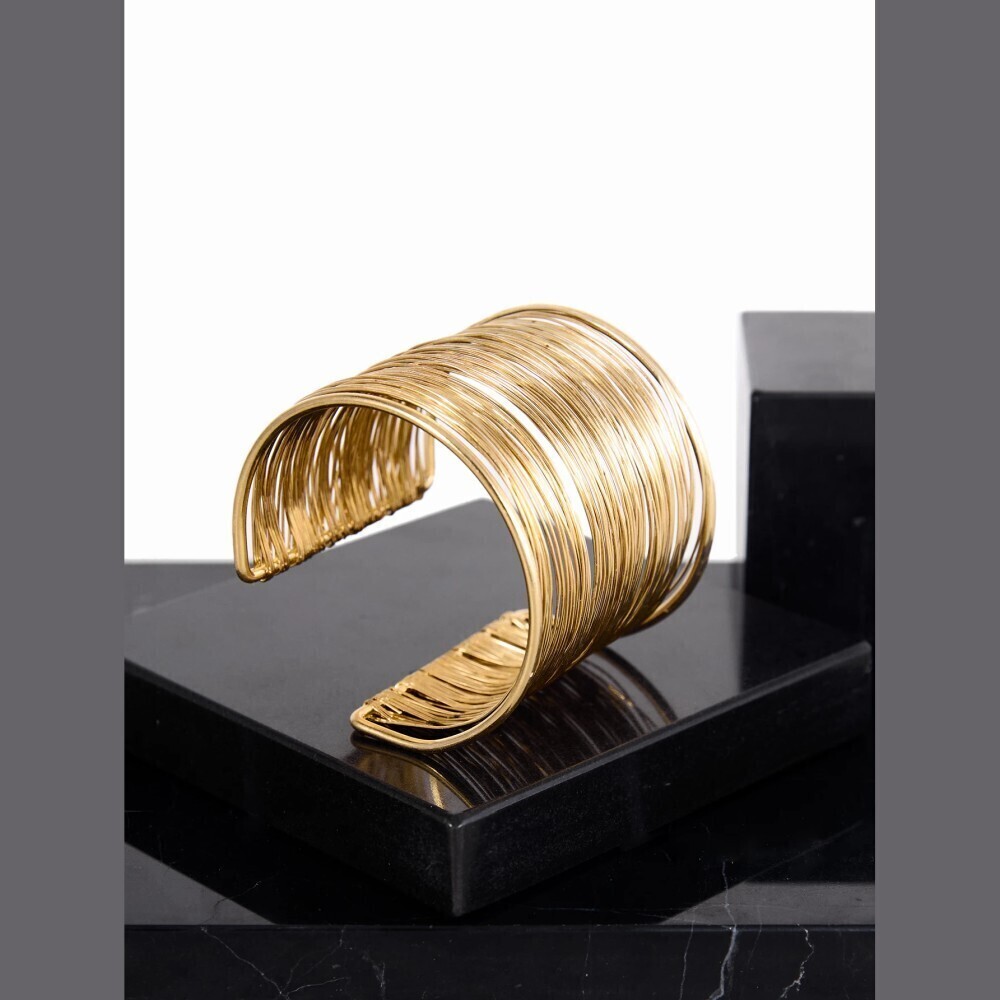 Gold Multi Wire Strand Open Cuff Bangle Bracelet
